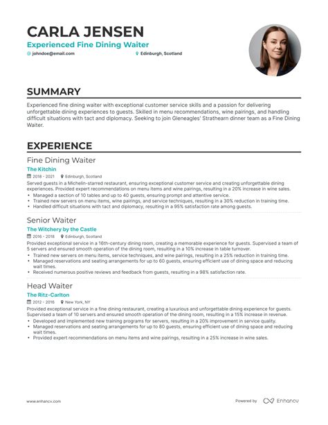 5 Fine Dining Resume Examples Guide For 2023