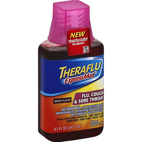 Theraflu Expressmax Flu Cough And Sore Throat Berry Warming Relief Formula Syrup For Cold And Flu