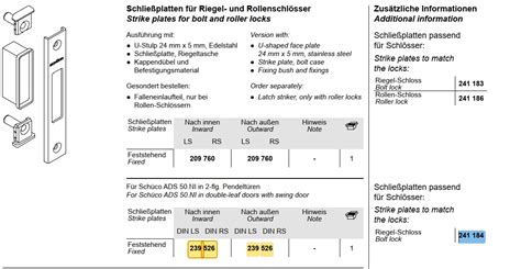 Schüco Schließplatten für Riegel und Rollenschlösser 239 526 ADS HD