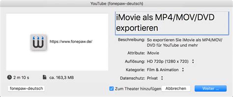 So exportieren Sie iMovie als MP4 MOV DVD für YouTube und mehr