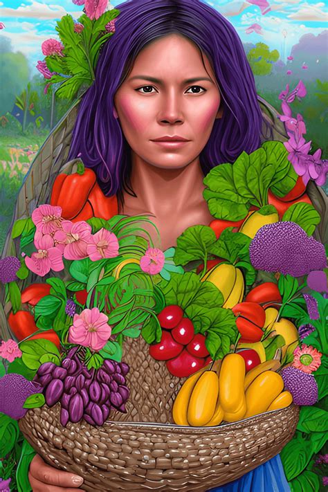 Intricately Rendered Latina Beauty Farmer In A Community Garden Holding Creative Fabrica