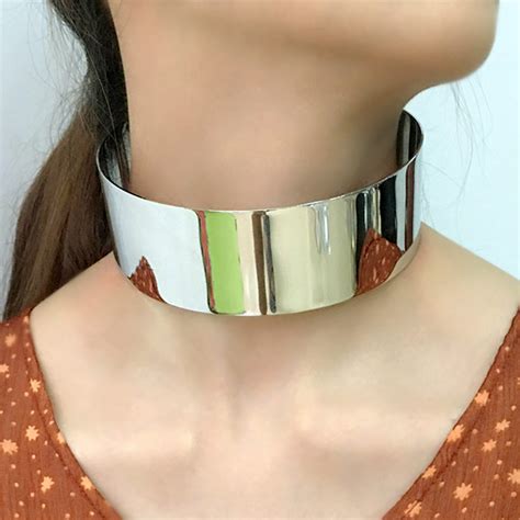 Manilai Metal Torque Choker Necklace Punk Wide Alloy Collars Statement