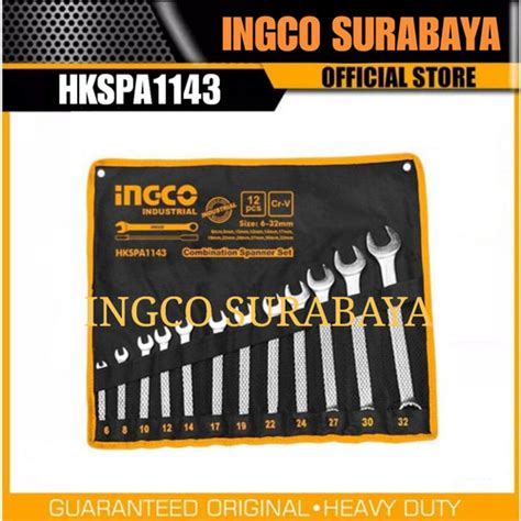 Jual INGCO HKSPA1143 COMBINATION SPANNER SET 12PCS 6 32MM KUNCI RING