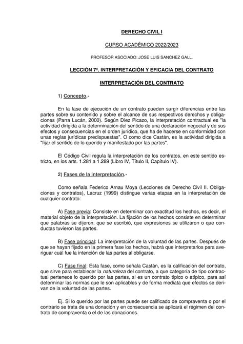 Tema 7 Interpretación y eficacia del contrato DERECHO CIVIL I CURSO