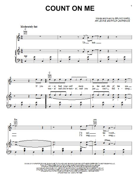 Bruno Mars "Count On Me" Sheet Music for Piano, Vocal & Guitar | Download PDF - 114068