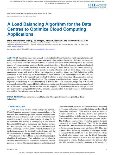 PDF A Load Balancing Algorithm For The Data Centres To Optimize Cloud