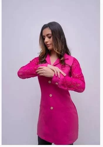 Jaleco Gabardine Zíper Gola Padre Pink Manga Renda Frete grátis