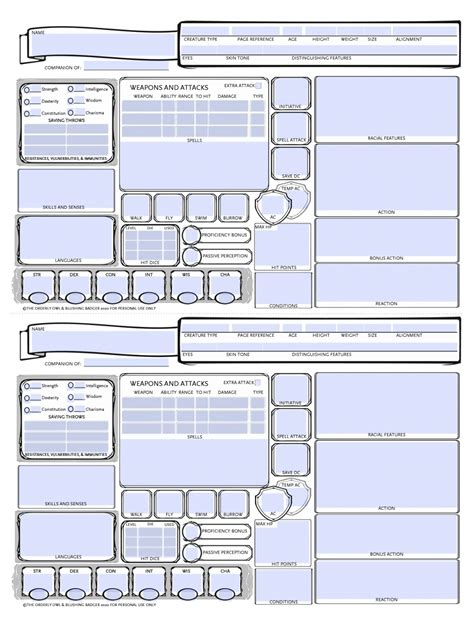 These Familiar Character Sheets Are Great For Quick Reference During