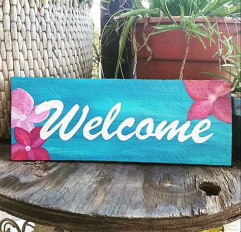 Tropical Themed Front Door Welcome Sign Hand Painted Beach Sign