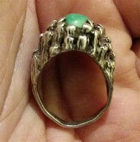 Vtg Brutalist Navajo Green Turquoise Sterling Silver Gem