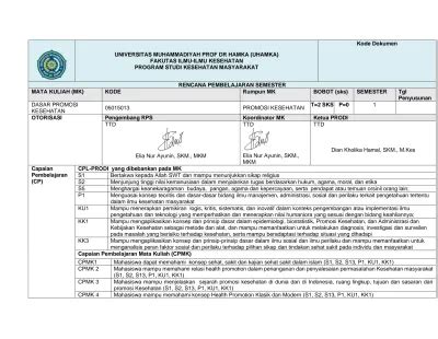 Rencana Pembelajaran Semester Mata Kuliah Mk Kode Rumpun Mk Bobot