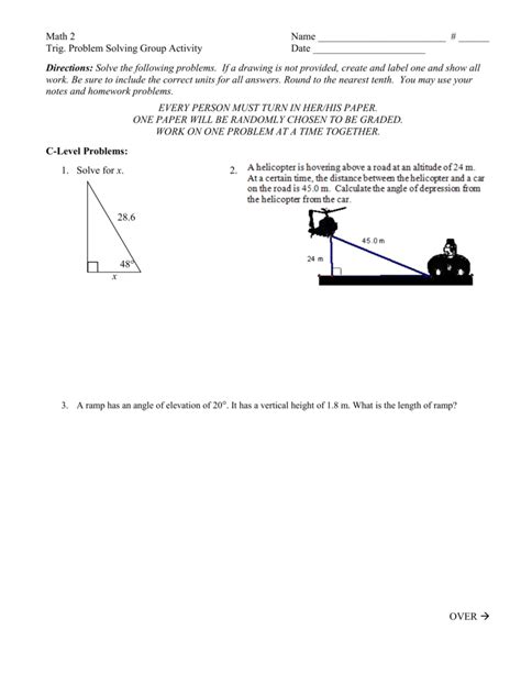 Trig Word Problems Worksheet Zipworksheet