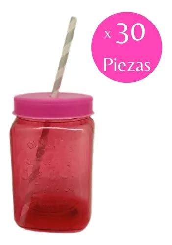 Mason Jar 16oz Plastico 30 Piezas Tapa Popote Boda Dulcero Meses Sin