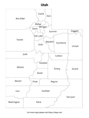 Printable Utah State Map And Outline InkPx