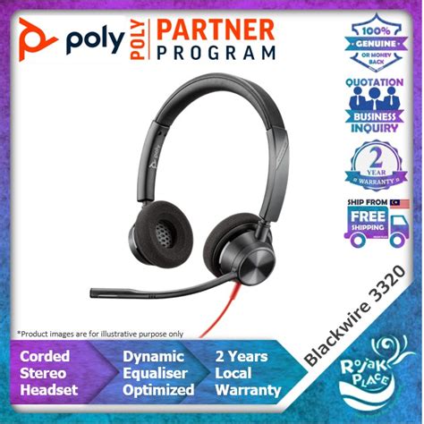 Poly Blackwire 3320 3325 Stereo Office Corded Headset With Noise Cancelling Microphone Usb