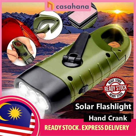 Flashlight Solar Dynamo Hand Crank Lampu Suluh Led Solar Rechargeable