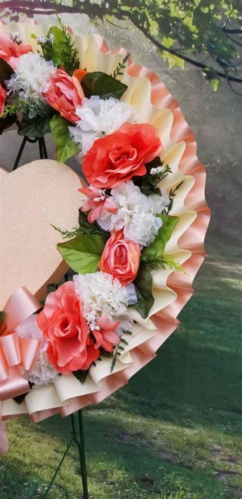 Peach Cemetery Wreath Sympathy Wreath Spring Cemetery Etsy Cream