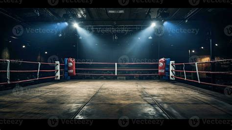 A Modern Boxing Ring Was Empty With Spotlights Lit Up Generative Ai