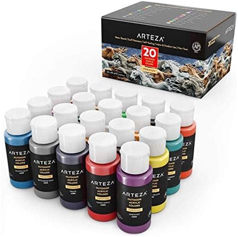 ARTEZA Outdoor Acrylfarbe Set Mit 20 Farben Tuben 59 Ml Mit Box