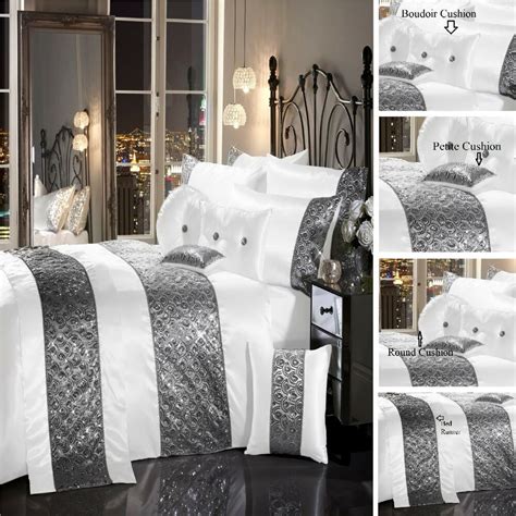 Sparkle Sequin Luxury Diamante Duvet Quilt Cover Bedding Linen Set White Duvet Cover Sets