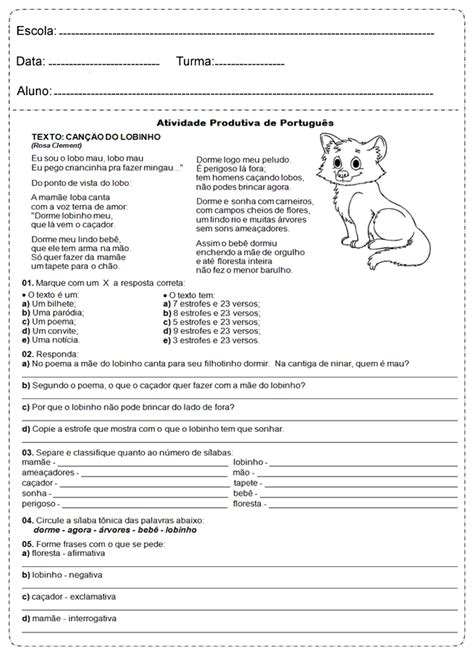Atividade De Interpretacao De Texto 3 Ano Poema Texto Exemplo Images