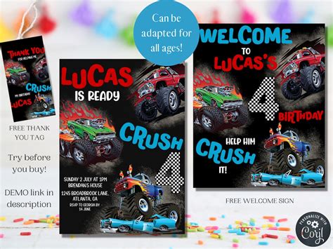 Editable Monster Truck Birthday Invitation Template Monster Truck