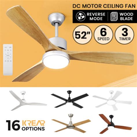 Krear 52 Inch Ceiling Fan Wooden Blades Dc Motor Fans Light Led Remote