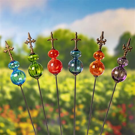 55 Tall Glass Globe Iron Garden Stake In 6 Assorted Colors