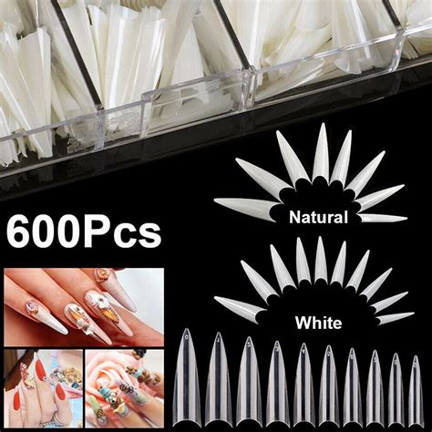 Maijiabao 600pcs Set Long Stiletto Nail Tips French False Fake Acrylic