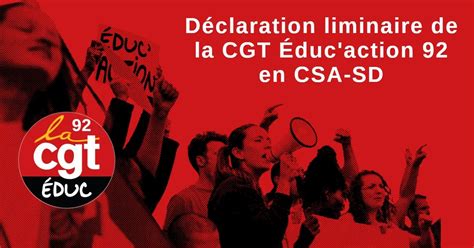 Déclaration de la CGT Educaction 92 au CSA SD du 24 janvier 2023 sur