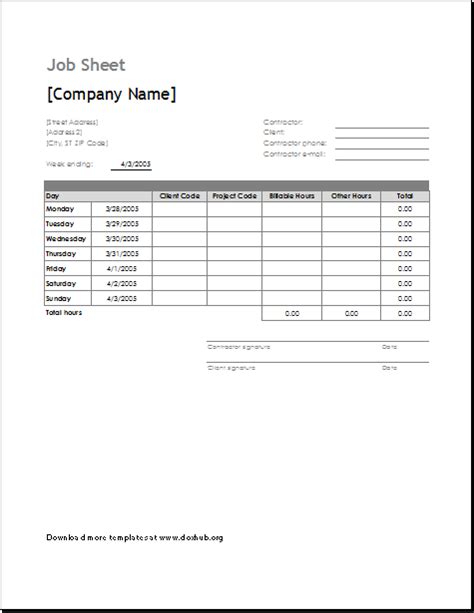 Free Job Sheet Template Excel