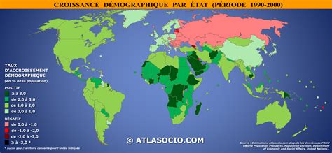 Carte du monde croissance démographique par État taux d