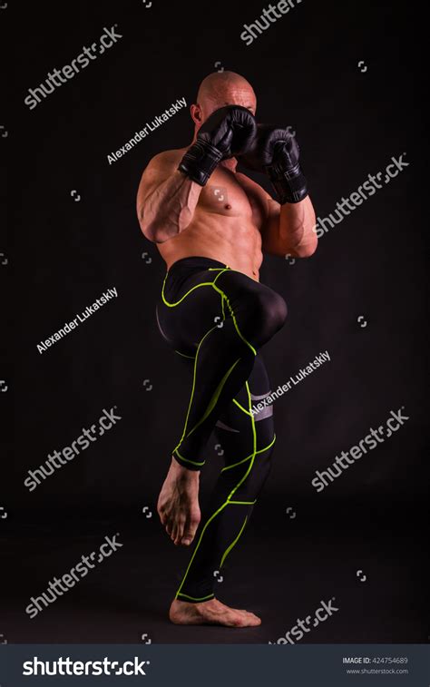 Muscular Fighter Naked Torso Boxing Gloves Stock Photo 424754689 Shutterstock