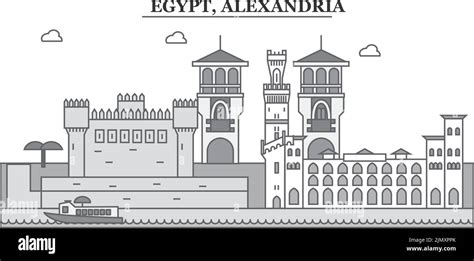 Egypt Alexandria City Skyline Isolated Vector Illustration Icons