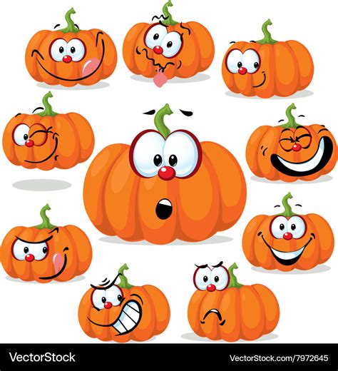 Funny pumpkin with many faces Royalty Free Vector Image