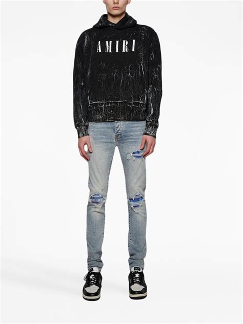 Amiri Black Hoodie With Tye Dye Pattern And Logo Modesens