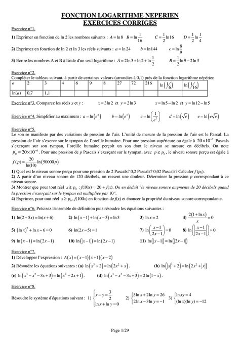 SOLUTION Logarithmes Exercices Corriges Studypool