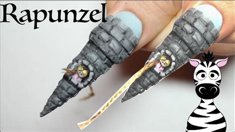 4d Rapunzel In Tower Acrylic Nail Art Tutorial Youtube