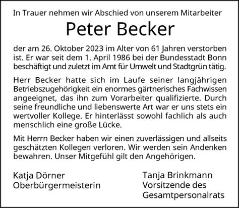 Traueranzeigen Von Peter Becker Ga Trauer De