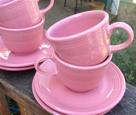 Vintage Fiestaware Pink Rose Mauve 4 Cups And Saucers Etsy