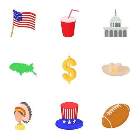 Cartoon Styles Clipart Transparent Png Hd Usa Icons Set Cartoon Style