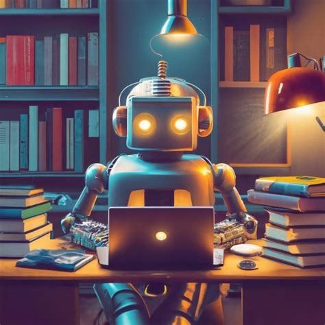 Premium Photo Humanoid Robot Working With Laptop Conceptual Illustration