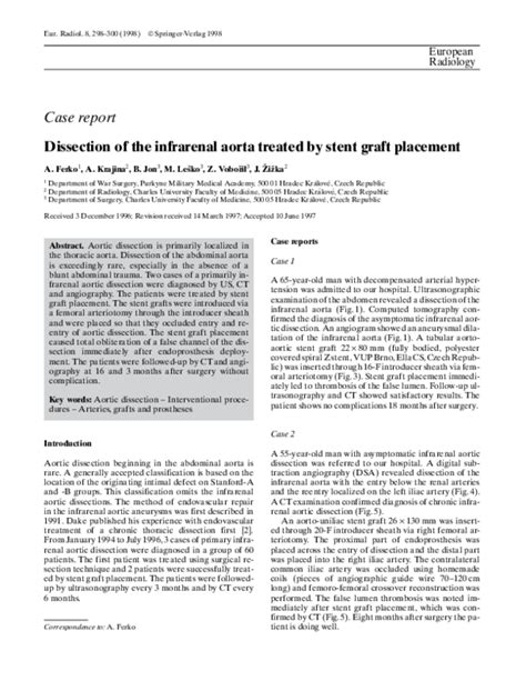 (PDF) Dissection of the infrarenal aorta treated by stent graft placement | Antonin Krajina ...