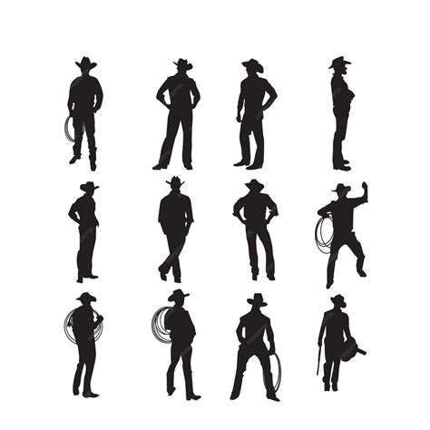 Premium Vector Cowboy Standing Collection Silhouette