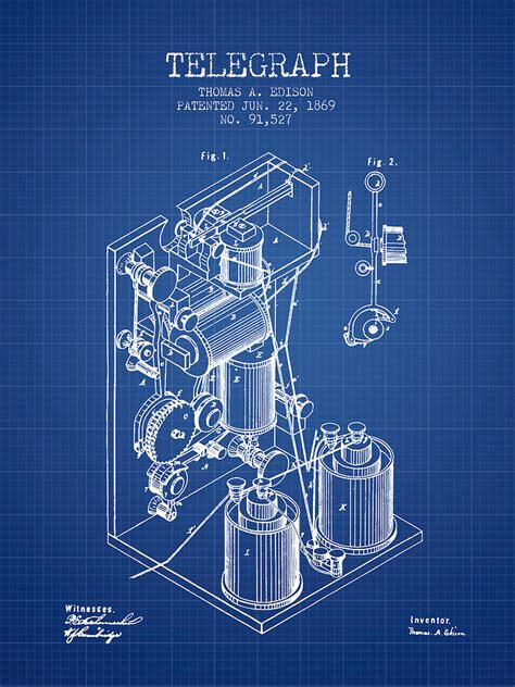 Thomas Edison Telegraph Patent From 1869 Blueprint Digital Art By