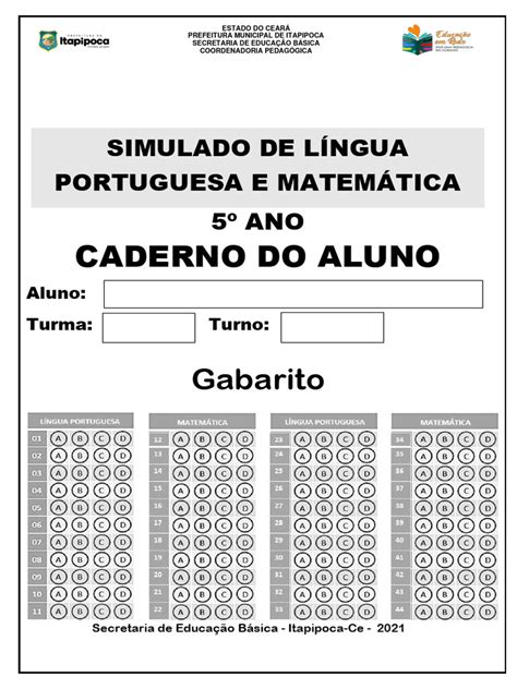 Simulado 5º Ano Lp Ma Saeb 2021 Pdf Olho Triângulo