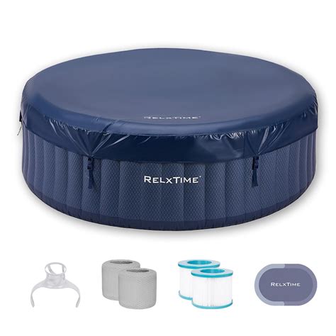 Relxtime 4 6 Person Round Inflatable Hot Tub With 130 Massaging Air Jets Blue