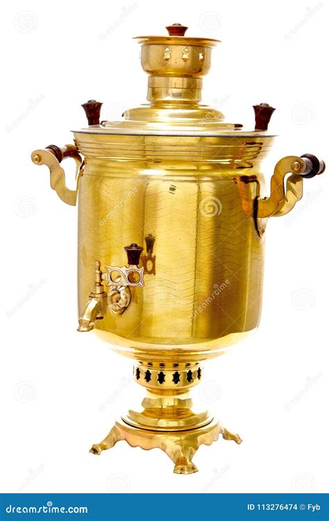 Samovar Ruso De Cobre Del Vintage Aislado En El Fondo Blanco Foto De