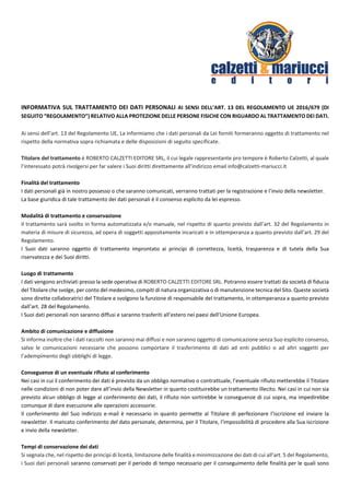 Informativa Newsletter Calzetti Mariucci Editori Pdf