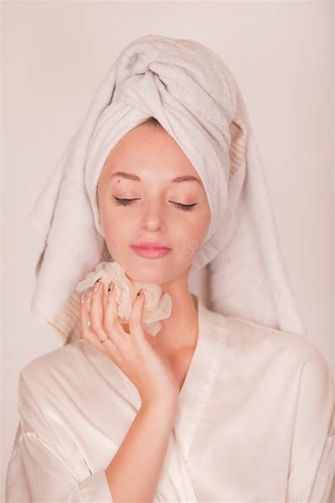 Spa Skin Care Beauty Woman Wearing Hair Towel After Beauty Treatment